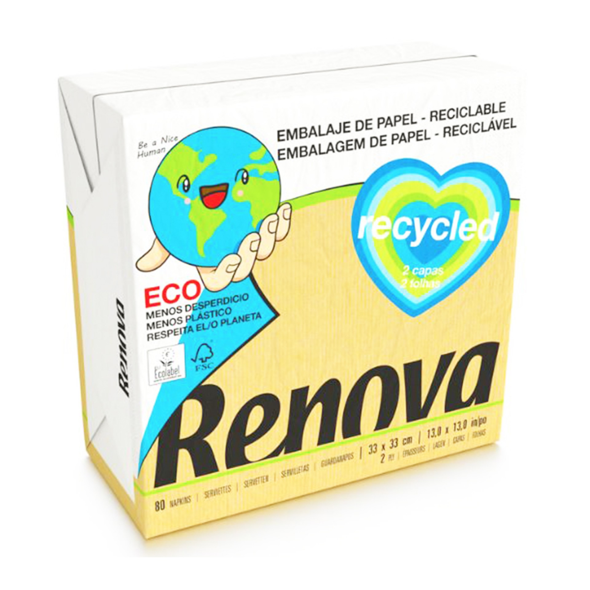 Pack 80 GUARDANAPOS RENOVA RECYCLED
