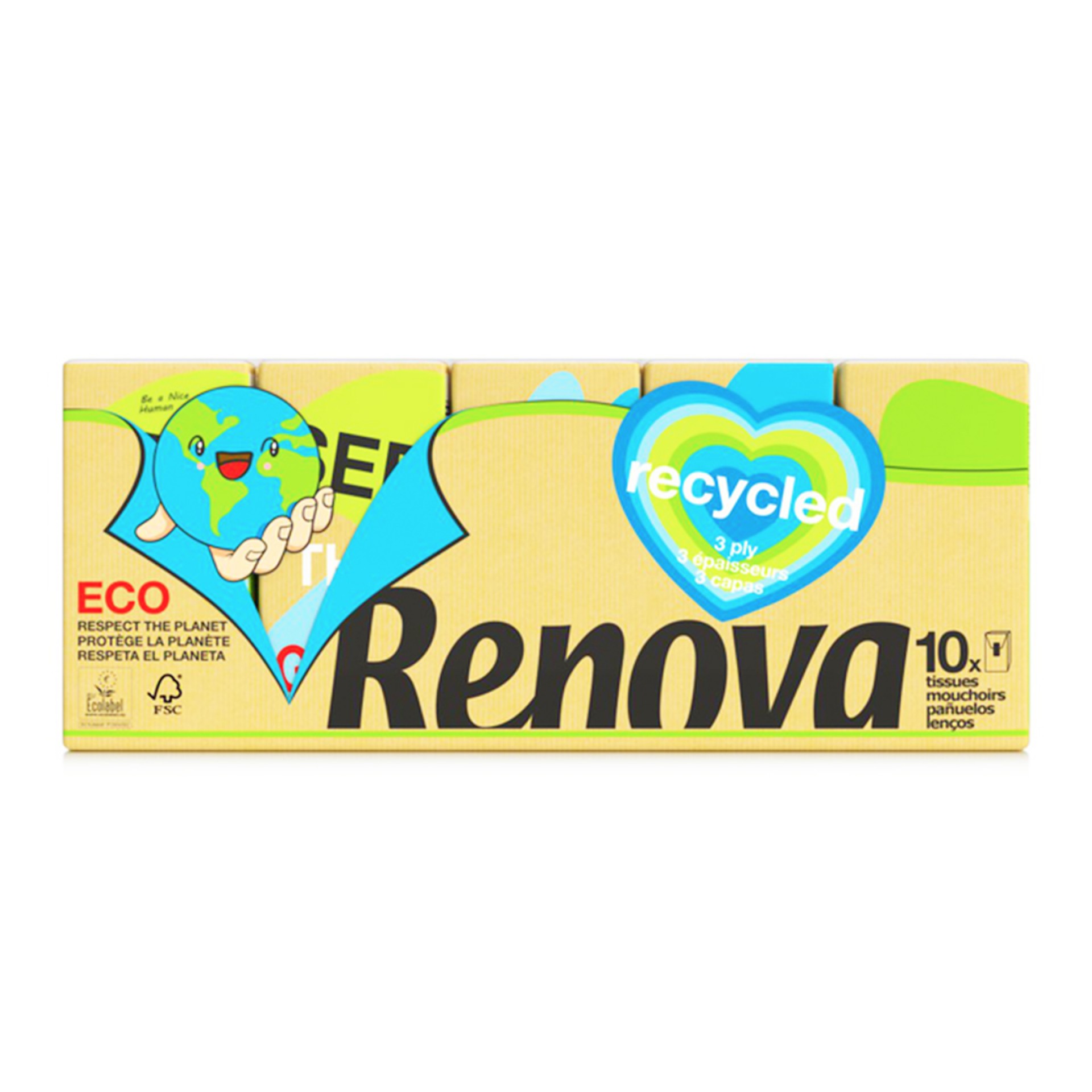 Pack 10 maços lenços bolso RENOVA RECYCLED