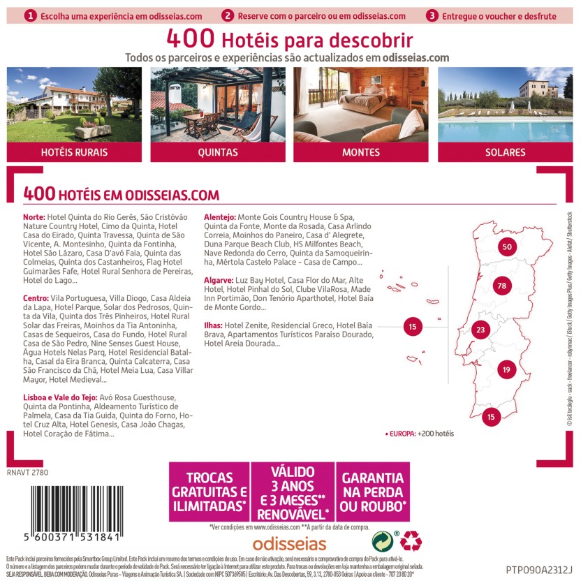 PACK ODISSEIAS 3 DIAS FUGAS COM JANTAR