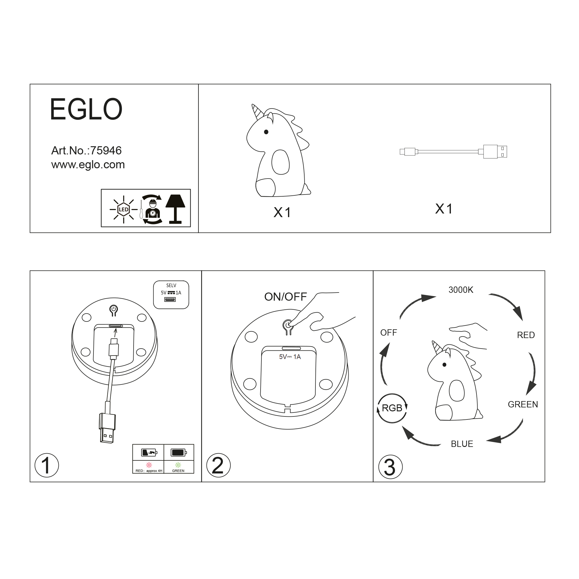 Luz presença EGLO 75946 Unicórnio