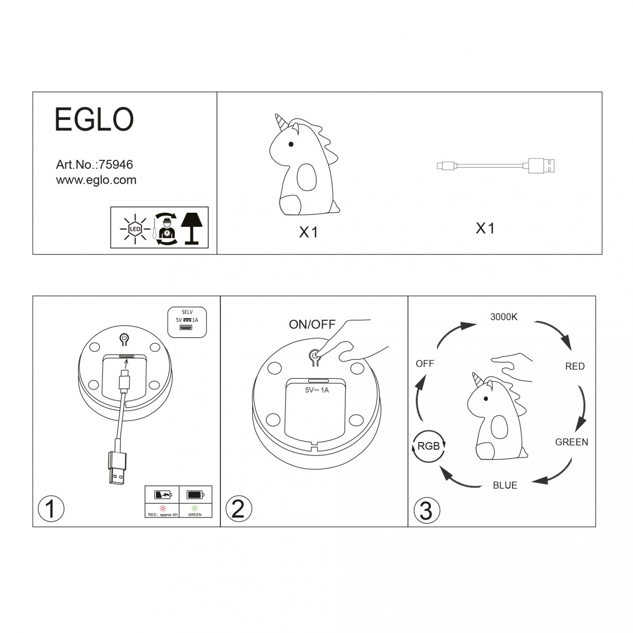 Luz presença EGLO 75946 Unicórnio