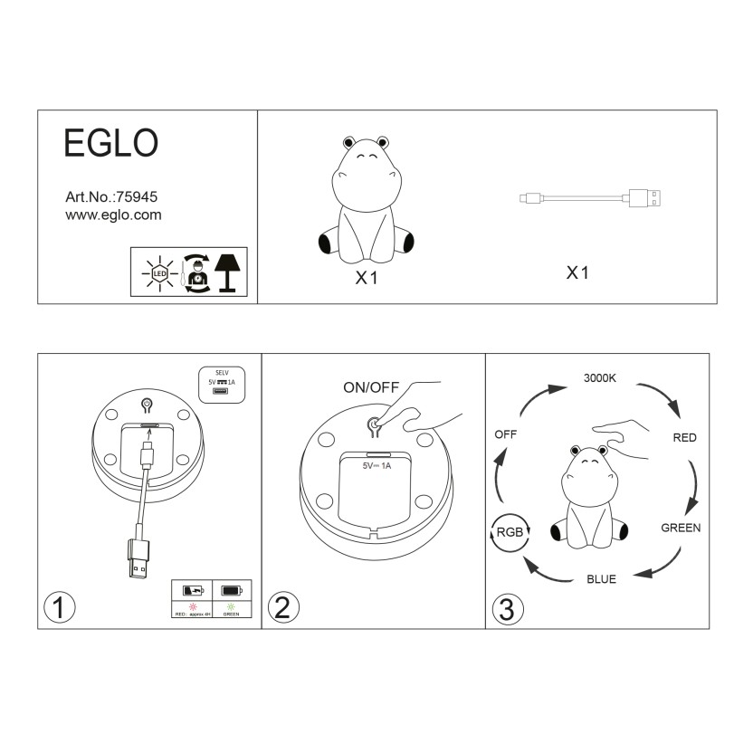 Luz presen�a EGLO 75945 Hipop�tamo