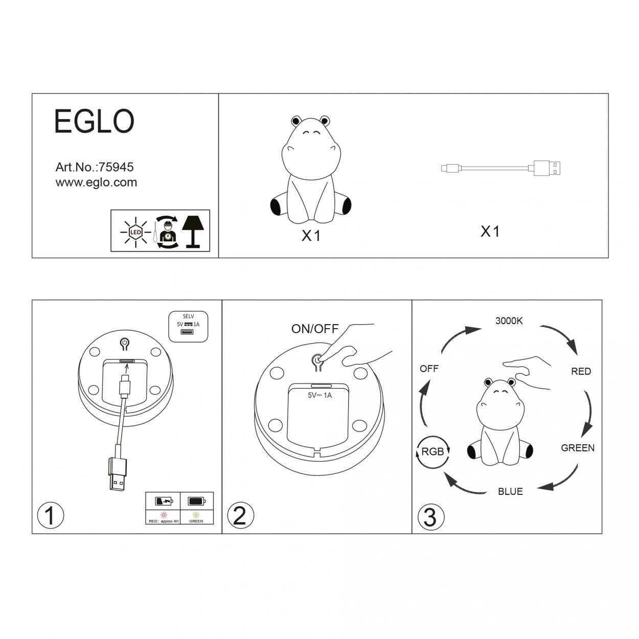 Luz presena EGLO 75945 Hipoptamo