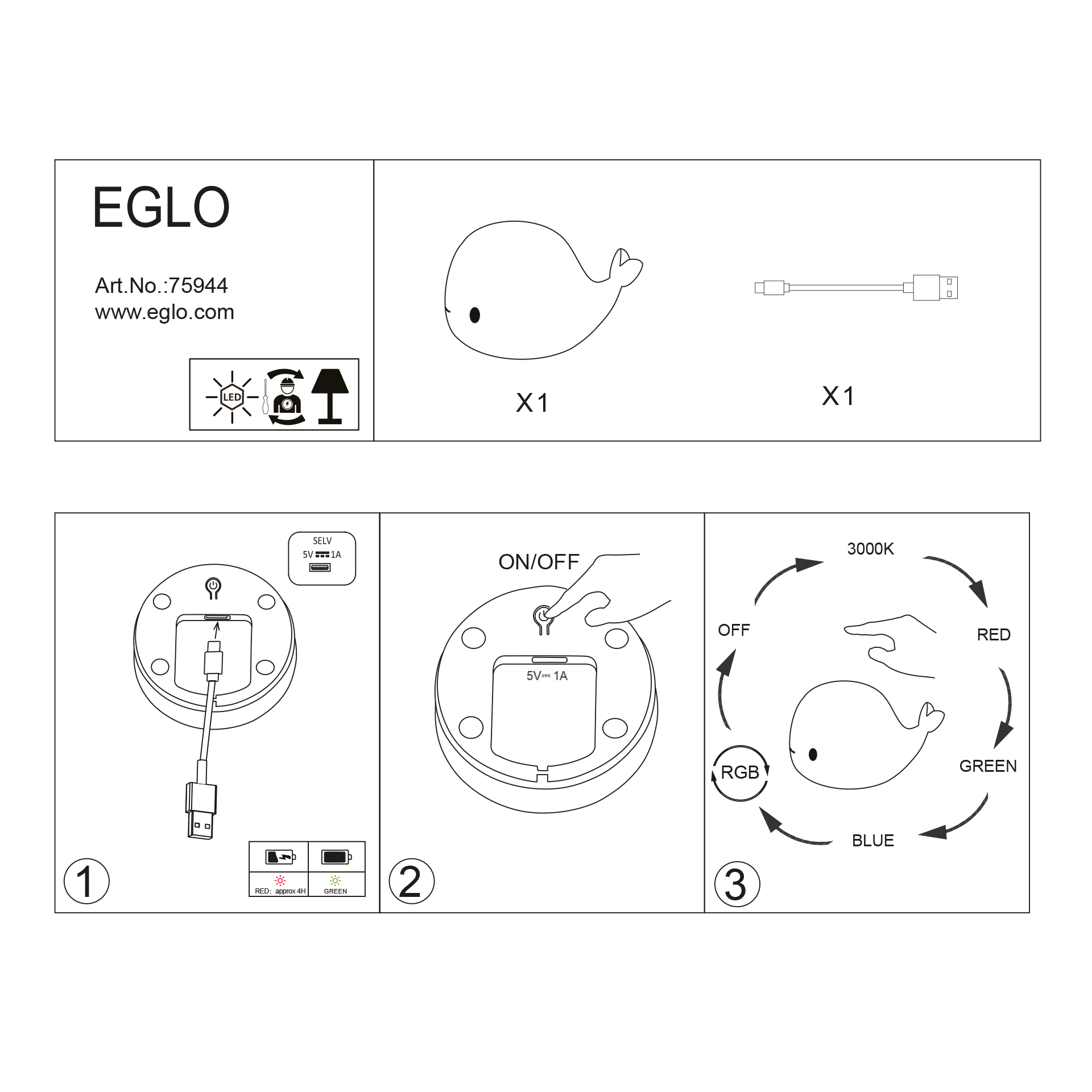 Luz presença EGLO 75944 Baleia