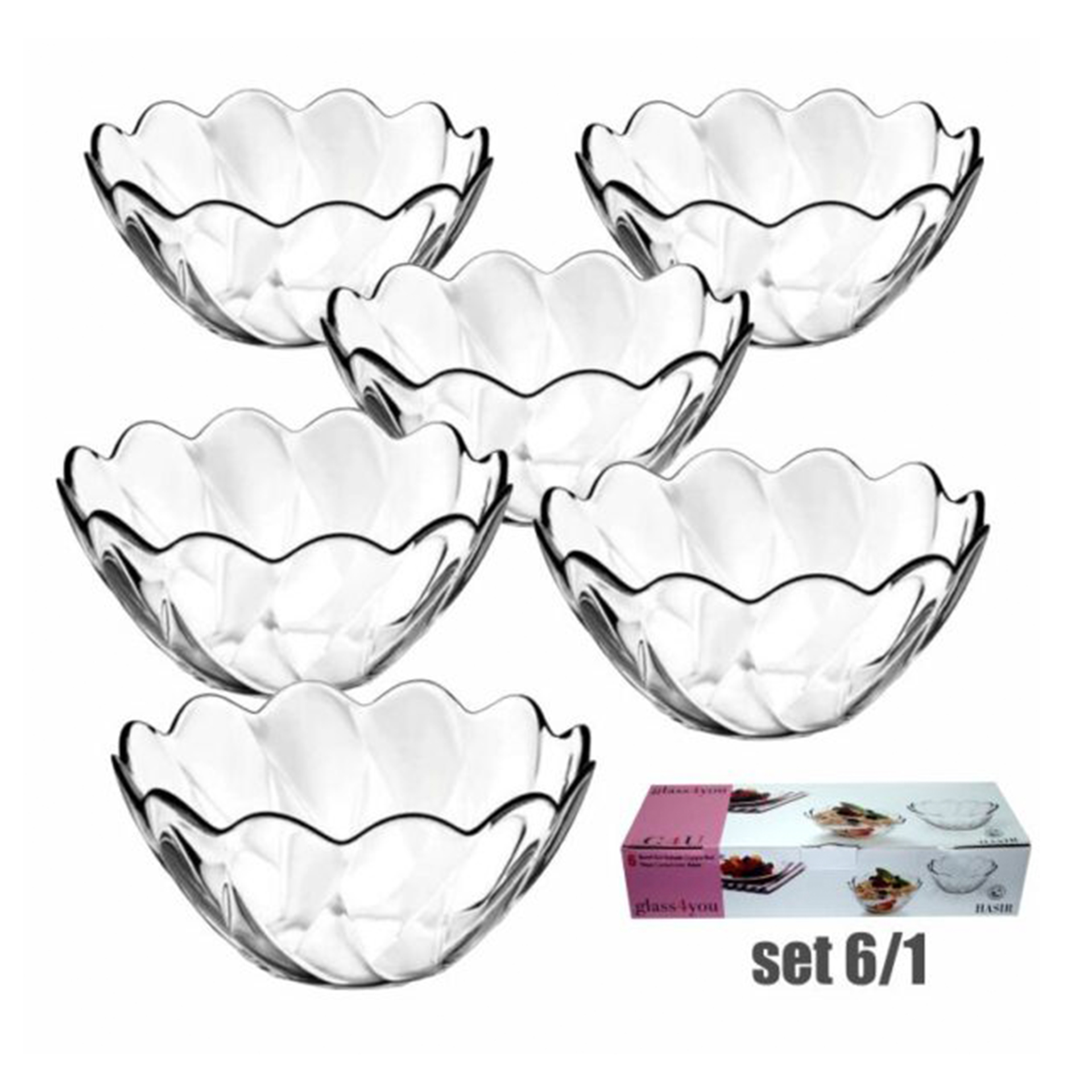 Conjunto 6 saladeiras PASABAHCE HASIR 1110030